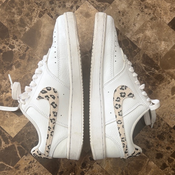 White Nikes with Leopard Print Swoosh - Picture 2 of 7